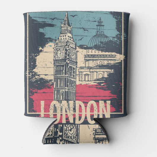 ロンドンビッグベン:タイポグラフィポスター 缶クーラー (正面)