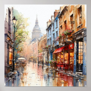 ロンドンボヘミアンスタイルウォーター絵画カラー ポスター