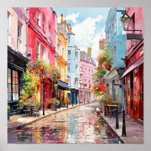ロンドンボヘミアンスタイルウォーター絵画カラー ポスター