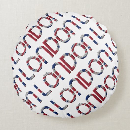 ロンドンユニオンジャックブリティッシュ国旗のタイポグラフィ エレガント ラウンドクッション (正面)