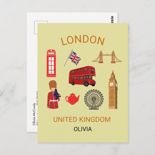 ロンドンランドマークス旅行をテーマにしたプリント ポストカード (正面/裏面)