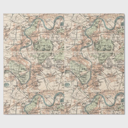 ロンドンリッチモンドキュートウィッケンハムの古い地図1915年 ラッピングペーパー (フラット)
