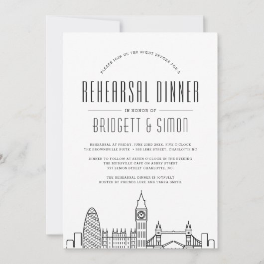 ロンドンリハーサルディナー |スタイル設定されたスカイライン 招待状 (正面)