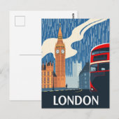 ロンドンレッドバスとビッグベンのヴィンテージ旅行 ポストカード (正面/裏面)