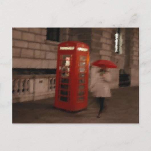 ロンドンレッド電話ボックス/傘はがき絵画の ポストカード (正面)