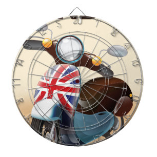 ロンドンヴィンテージスクーター組合ジャック旅行ポスター。 ダーツボード