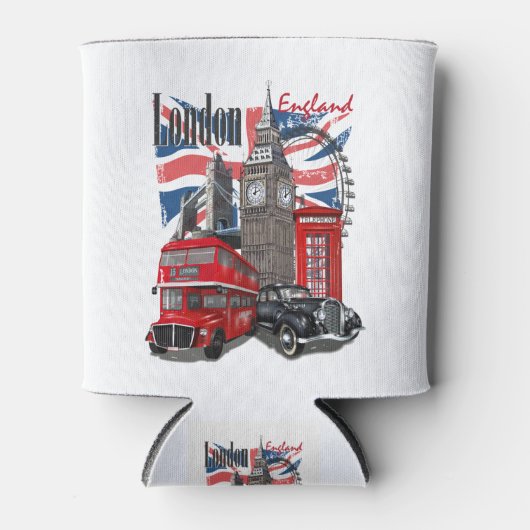 ロンドンヴィンテージ旅行ポスター 缶クーラー (正面)