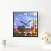 ロンドン動揺しての夜のビッグベンの都市写真 スクエア壁時計 (ホーム)