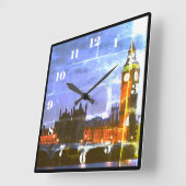 ロンドン動揺しての夜のビッグベンの都市写真 スクエア壁時計 (傾斜)