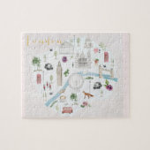 ロンドン図解入りの、写真付きのウォーターカラーウォールアート ジグソーパズル (横)