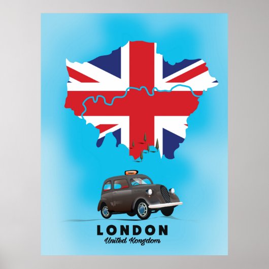 ロンドン図解入りの、写真付きの地図の旅行ポスター ポスター (正面)