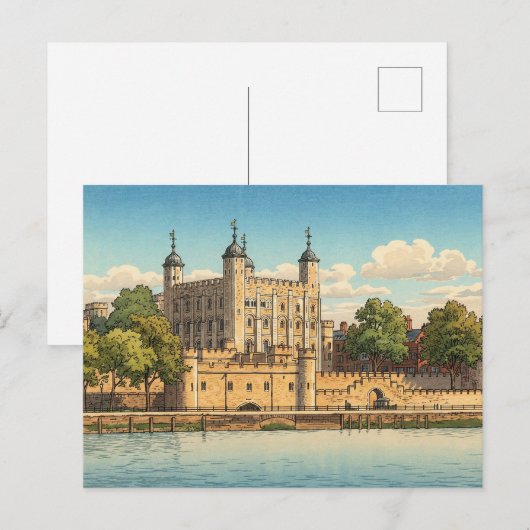 ロンドン塔日本浮世絵風プリント ポストカード (正面/裏面)