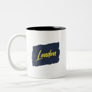 ロンドン手書きイエロータイポグラフィコーヒーマグ ツートーンマグカップ