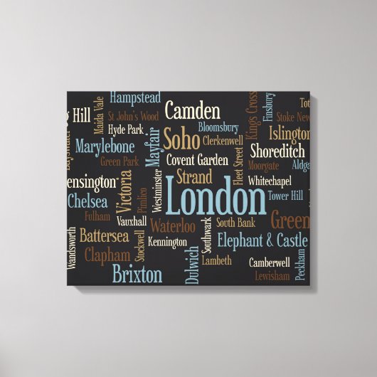 ロンドン文字の地図 キャンバスプリント (正面)