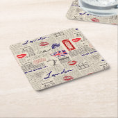 ロンドン新聞の模様 スクエアペーパーコースター (アングル)