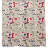 ロンドン新聞パターン シャワーカーテン (正面)