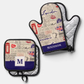 ロンドン新聞パターン 鍋つかみ&鍋敷きセット (正面/裏面)