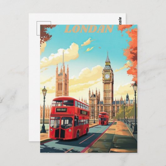 ロンドン旅行はがきアート、ロンドン旅行アート、エン ポストカード (正面/裏面)