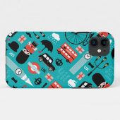 ロンドン旅行アイコンのレトロイラストレーションプリント Case-Mate iPhoneケース (裏面(横))