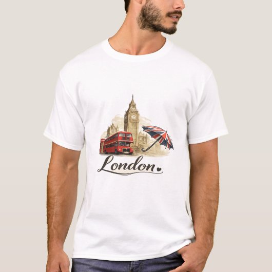 ロンドン旅行グラフィック メンズTシャツ Tシャツ (正面)