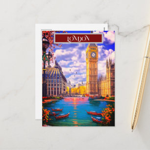 ロンドン旅行絵葉書アート, ロンドン旅行アート, イングランド シーズンポストカード