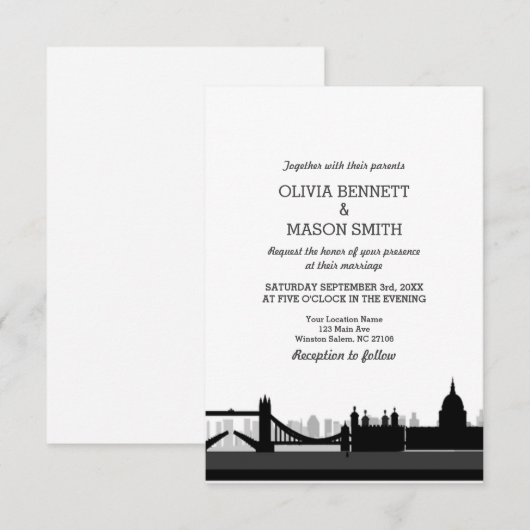 ロンドン橋シティスカイライン結婚式招待状 招待状 (正面/裏面)