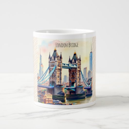 ロンドン橋、タワーブリッジ、芸術作品 ジャンボコーヒーマグカップ (正面)