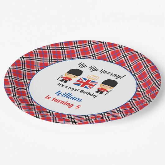 ロンドン王室のガードブリティッシュタータンチェックボーイ誕生日 ペーパープレート (アングル)
