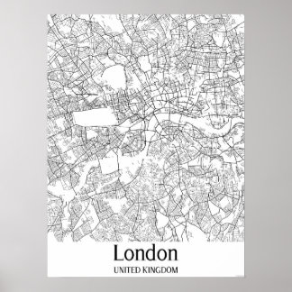 ロンドン統一されたキングダムブラック&ホワイトシティの地図 ポスター
