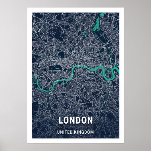 ロンドン統一された – キングダムブルーダークシティの地図 ポスター (正面)