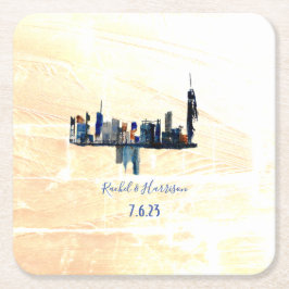 ロンドン絵を描の都市結婚風景 スクエアペーパーコースター