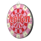 ロンドン編集可能文字ヴィンテージピンクと赤のデザイン ダーツボード (正面右)