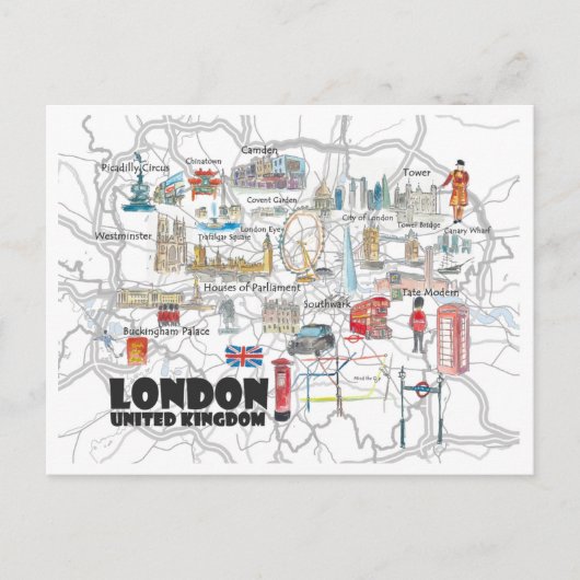 ロンドン英国図解入りの、写真付きの旅行 ポストカード (正面)