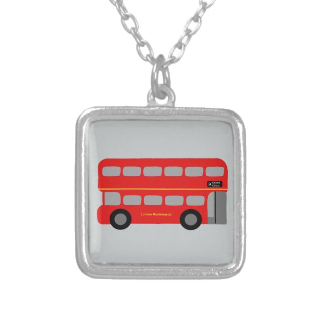ロンドン赤いバス シルバープレートネックレス (正面)