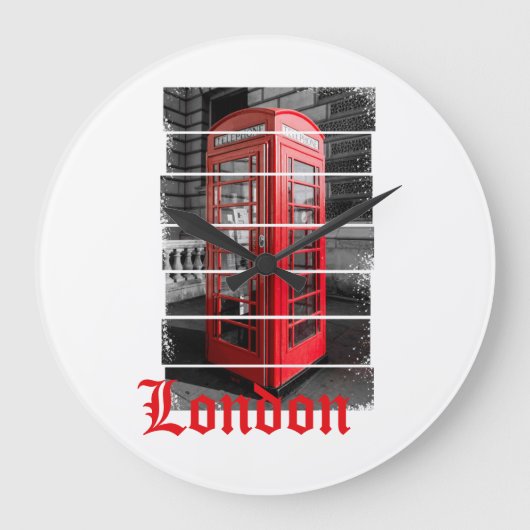 ロンドン電話ボックスヴィンテージ記念品 ラージ壁時計 (正面)