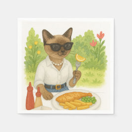 ロンドン食べイギリスのCatはFish and Chips スタンダードカクテルナプキン