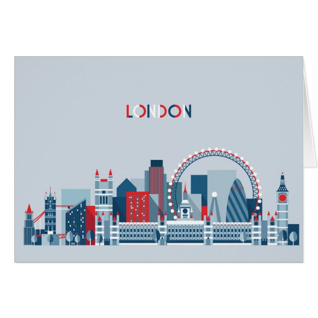 ロンドン、イギリス|の赤く、白くおよび青のスカイライン (正面横)