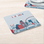 ロンドン、イギリス|の赤く、白くおよび青のスカイライン スクエアペーパーコースター (アングル)