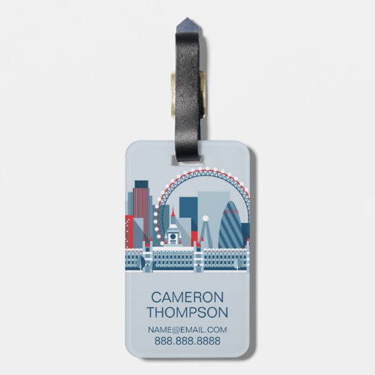 ロンドン、イギリス|の赤く、白くおよび青のスカイライン ラゲッジタグ (裏面縦)