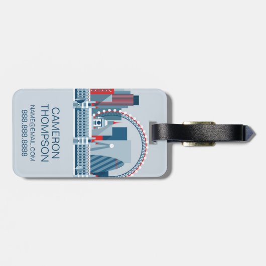 ロンドン、イギリス|の赤く、白くおよび青のスカイライン ラゲッジタグ (裏面横)