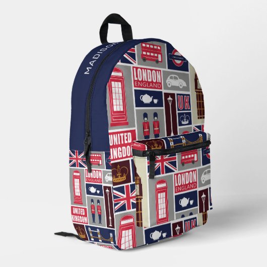 ロンドン イギリス アイコン 名前入り プリントバックパック (裏面左端)
