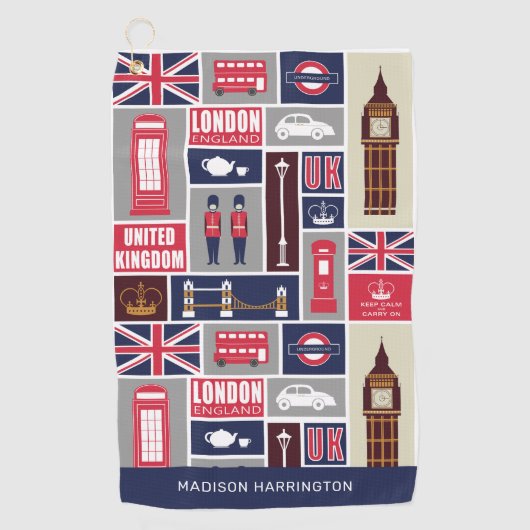 ロンドン イギリス オーダーメイド 名前入り アイコン ゴルフタオル (正面)