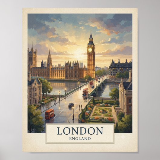 ロンドン+イギリス+ビッグベンのヴィンテージ旅行ポスター ポスター (正面)