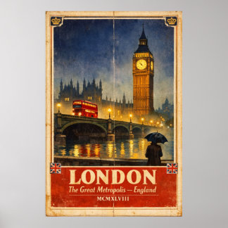 ロンドン イギリス ヴィンテージ トラベルポスター – レトロな壁飾り ポスター