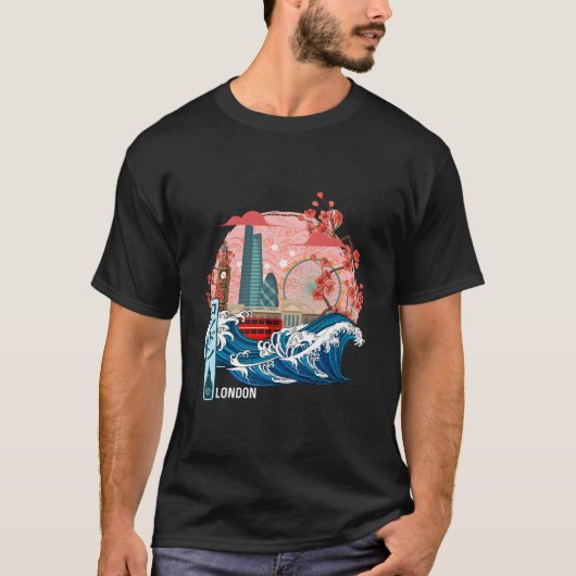 ロンドン イギリス 日本 神奈川の大波 Tシャツ (正面)