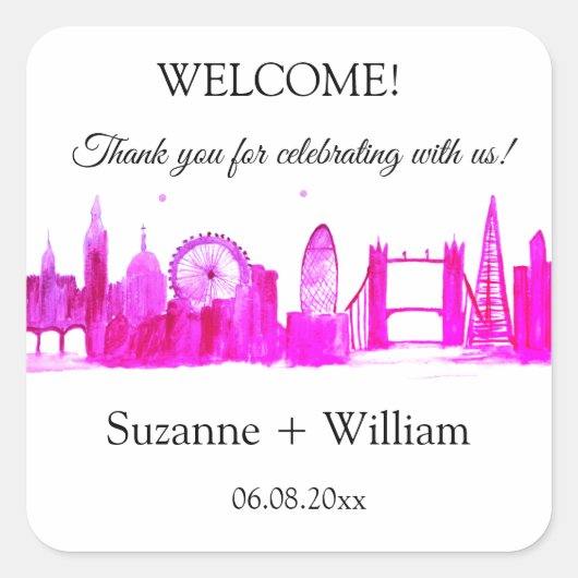 ロンドン イギリス 空撮 ピンク ウェディング ギフト 広場 スクエアシール (正面)