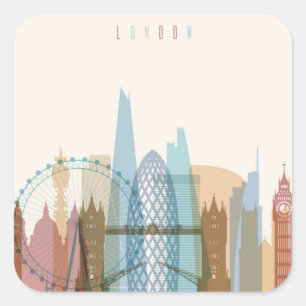 ロンドン、イギリス 都市スカイライン スクエアシール
