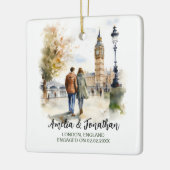 ロンドン・イングランドでのカップルUK水彩旅行アート セラミックオーナメント (左)
