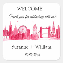 ロンドン・イングランドのスカイラインピンクが結婚式を引き立てる スクエアシール