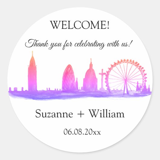 ロンドン・イングランドのスカイラインピンクが結婚式を引き立てる ラウンドシール (正面)